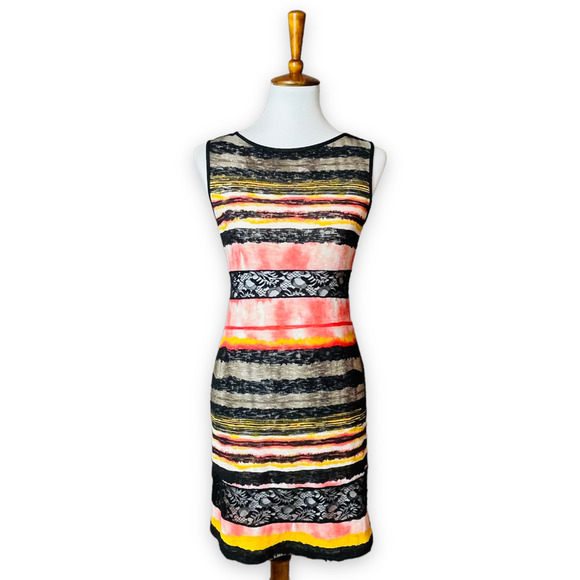Papillon Blanc Dresses & Skirts - Papillon Blanc Women's Multicolor Striped Lace Sleeveless Shift Dress Size XS
